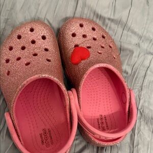 CROCS Kids Sparkly Pink Clogs with Heart